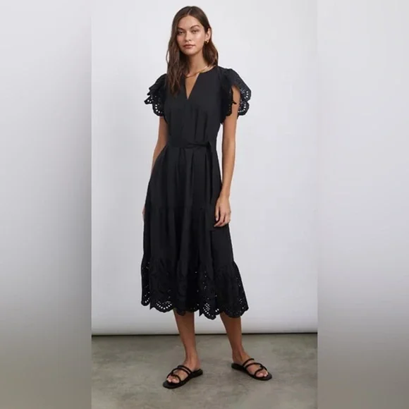 Rails Gia Eyelet Sleeve Dress, Black - M - Picture 1 of 9